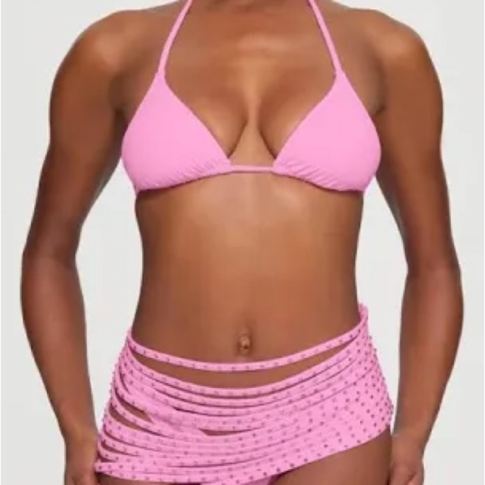 SKIMS Pink Rhinestone Swim Strappy Cover up - Picture 2 of 7